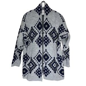 BARTOLINI MADE IN ITALY Open Front Aztec Print Patterned Cardigan Sweater Grey L
